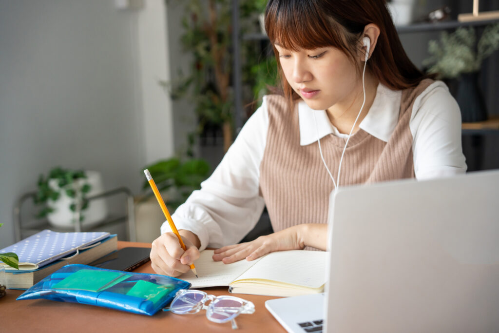 Student studying for a digital standardized test as part of normal high school exams